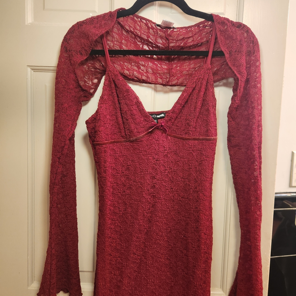 Red Lace Mini Dress Set
